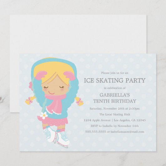 Ice Skating Party | Uitnodiging van de partij Birt (Voorkant / Achterkant)