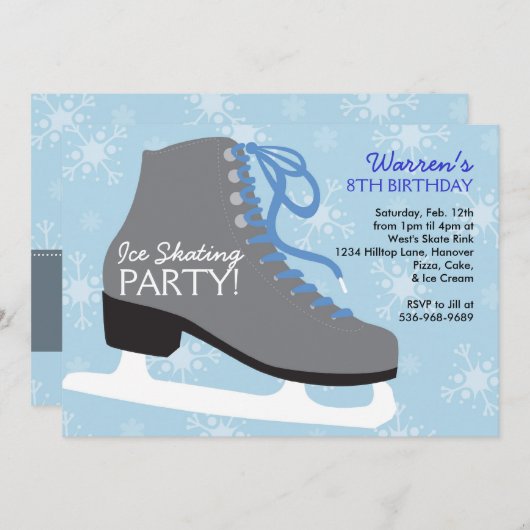 Ice Skating Party Uitnodigingen voor jongens (Voorkant / Achterkant)