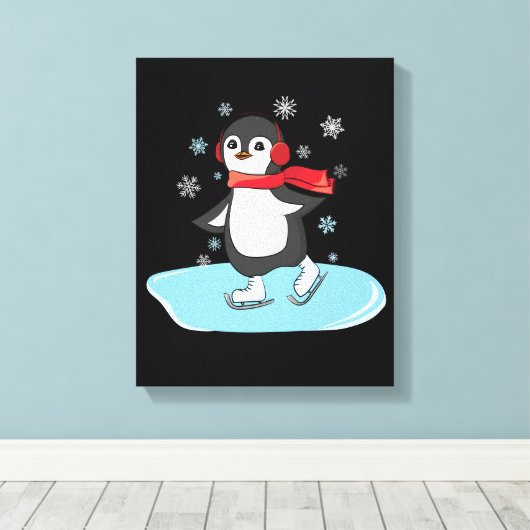 Ice Skating Penguin Canvas Afdruk (Insitu (Houten vloer))