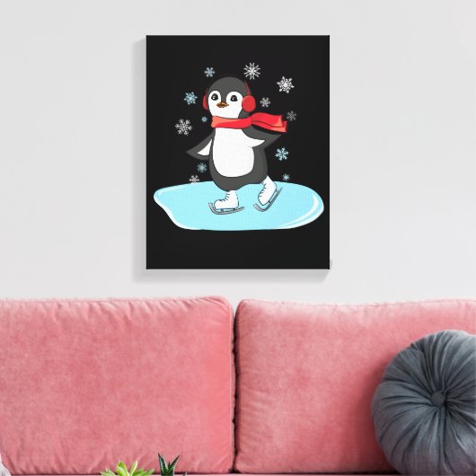 Ice Skating Penguin Canvas Afdruk (Insitu (Woonkamer))