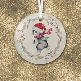 Ice Skating Penguin in Winter Wreath Glas Ornament