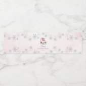 Ice Skating Pink Silver Glitter Snowflake Birthday Waterfles Etiket (Enkel label)