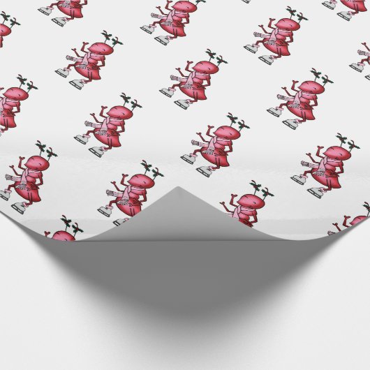 Ice Skating Red Ant Mistletoe Wrapping Paper Cadeaupapier (Hoek)