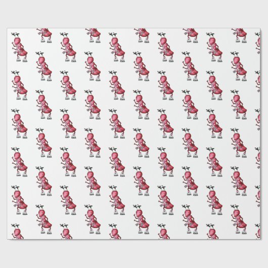 Ice Skating Red Ant Mistletoe Wrapping Paper Cadeaupapier (Vlak)