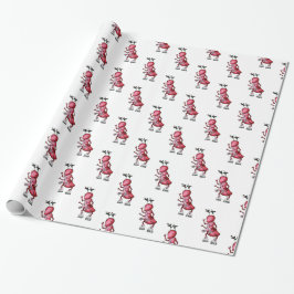Ice Skating Red Ant Mistletoe Wrapping Paper Cadeaupapier