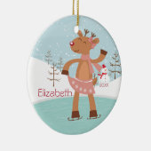 Ice Skating Reindeer Dated Kerstannamer Keramisch Ornament (Rechts)