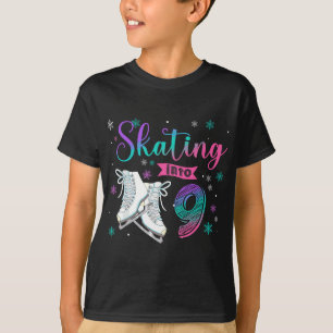 Ice Skating Rolling 9th Birthday Party Girl Family T-shirt
