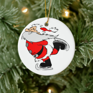 Ice Skating Santa Keramisch Ornament