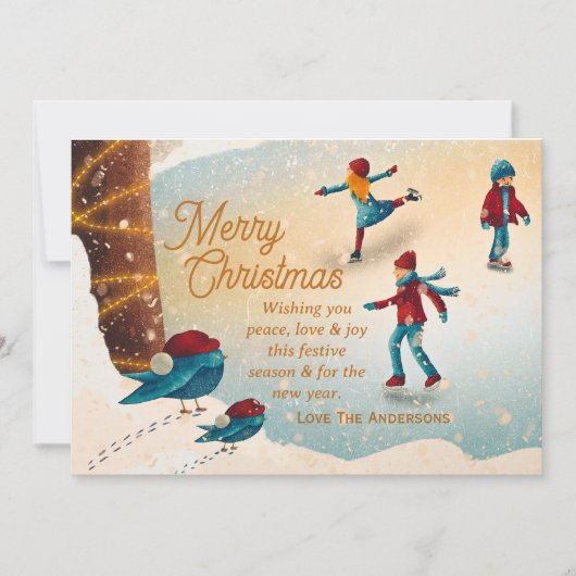 Ice Skating Scene met kerstbericht Custom Feestdagenkaart (Voorkant)