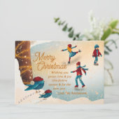 Ice Skating Scene met kerstbericht Custom Feestdagenkaart (Staand voorkant)