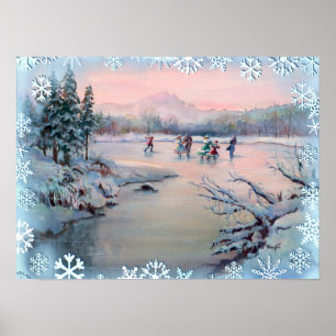 ICE SKATING & SNOWFLAKES by SHARON SHARPE Poster