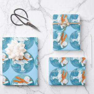 Ice Skating Snowman Inpakpapier Vel