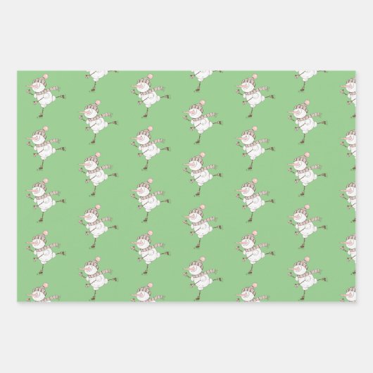 Ice Skating Snowmen Inpakpapier Vel (Voorkant 2)