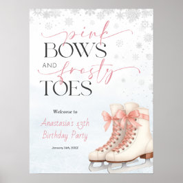 Ice Skating Teen Birthday Welcome Sign - Pink Bow Poster