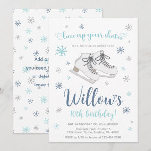 Ice Skating Winter Birthday Party, blauw, elke lee Kaart