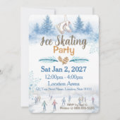 Ice Skating Winter Party Invitation Kaart (Voorkant)