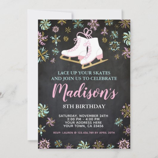 Ice Skating, Winter wonderland, Chalkboard Kaart (Voorkant)