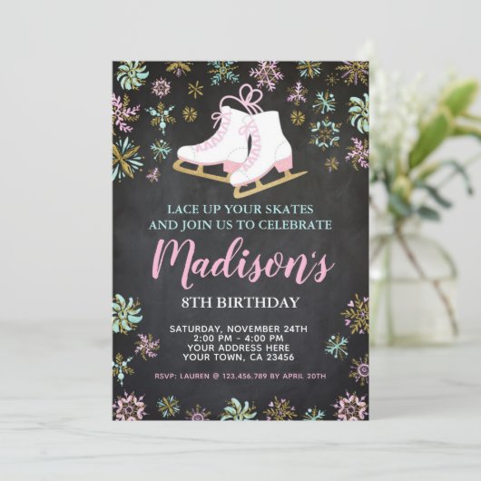 Ice Skating, Winter wonderland, Chalkboard Kaart (Staand voorkant)