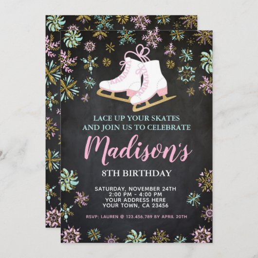 Ice Skating, Winter wonderland, Chalkboard Kaart (Voorkant / Achterkant)