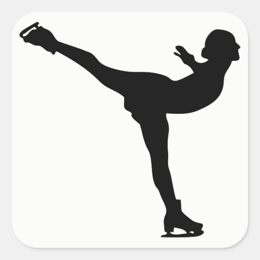 Ice Skating Woman Silhouette Vierkante Sticker (Voorkant)