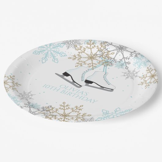 Ice Skies Blue Silver Gold Snowflakes Birthday Papieren Bordje (Gekanteld)