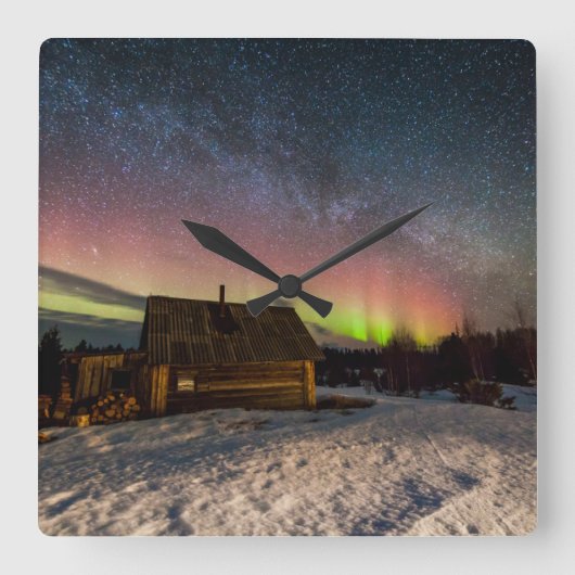 Ice & Snow | Aurora Polaris Murmansk, Iceland Vierkante Klok (Voorkant)
