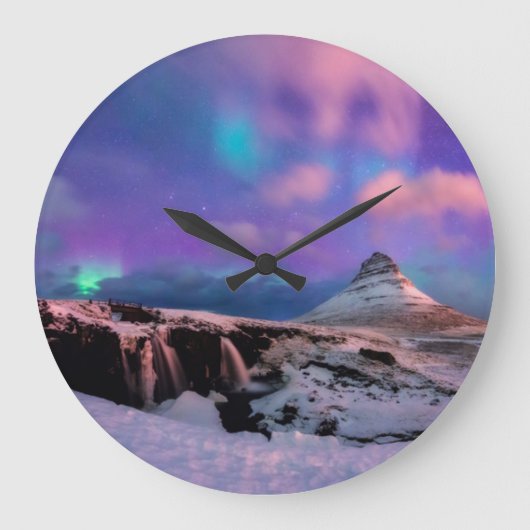 Ice & Snow | Northern Lights, Kirkjufell Mountain Grote Klok (Voorkant)