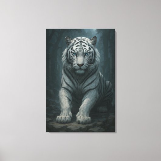 Ice Spirit White Tiger – Mystic Guardian of Calm P Canvas Afdruk (Voorkant)