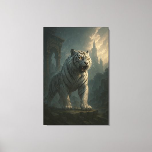 Ice Spirit White Tiger – Mystic Guardian of Calm P Canvas Afdruk (Voorkant)