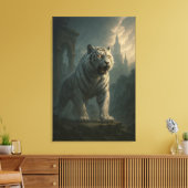 Ice Spirit White Tiger – Mystic Guardian of Calm P Canvas Afdruk (Insitu (Woonkamer))