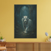Ice Spirit White Tiger – Mystic Guardian of Calm P Canvas Afdruk (Insitu (Woonkamer))