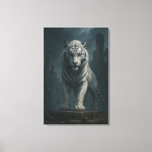 Ice Spirit White Tiger – Mystic Guardian of Calm P Canvas Afdruk (Voorkant)