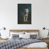 Ice Spirit White Tiger – Mystic Guardian of Calm P Canvas Afdruk (Insitu (Slaapkamer))