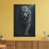 Ice Spirit White Tiger – Mystic Guardian of Calm P Canvas Afdruk (Insitu (Woonkamer))