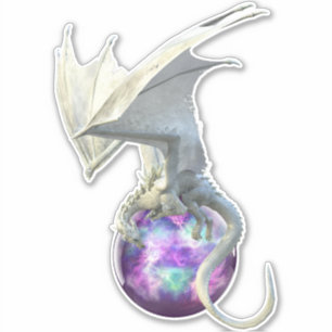 Ice White Dragon Paarse bol Fantasy Sticker