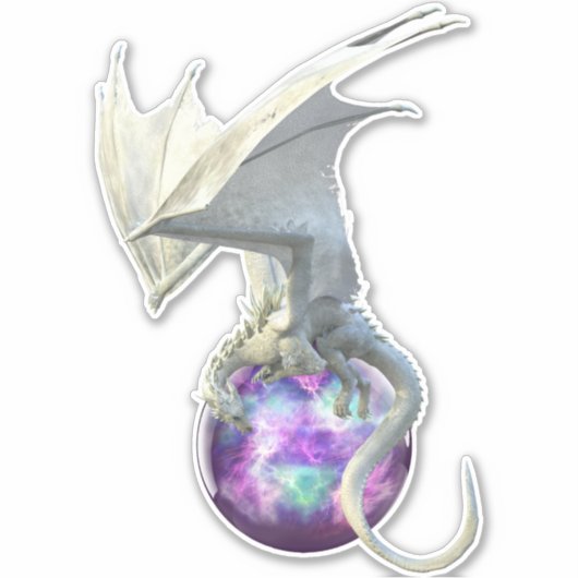 Ice White Dragon Paarse bol Fantasy Sticker (Voorkant)