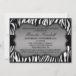 Ice White Wild Night Zebra Bachelorette Party Kaart
