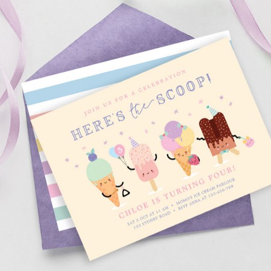 Icecream Birthday Invitation Girl, Cute Icecream C
