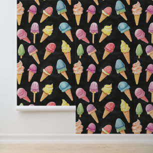 Icecream Shop Patroon Krijt Tekeningen Zwart Bckg Behang