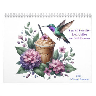 Iced Coffee and Wildflowers Waterverf Art 2025 Kalender