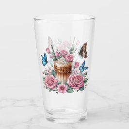 Iced Coffee & Butterfly Floral Art Glas