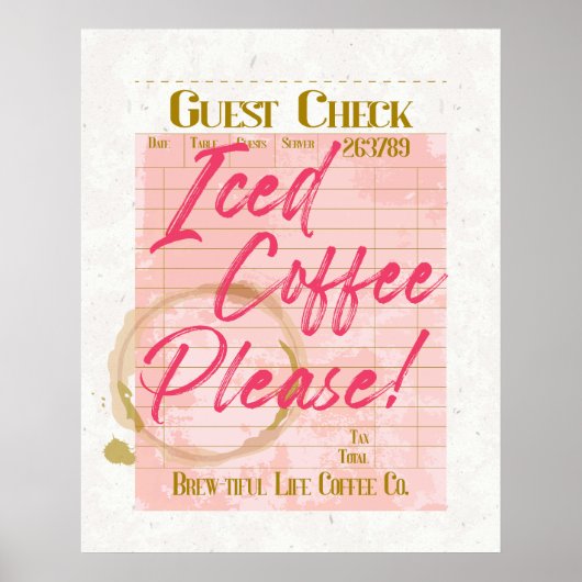 Iced Coffee Guest Check Ontvangst Koffiebar Lover Poster (Voorkant)