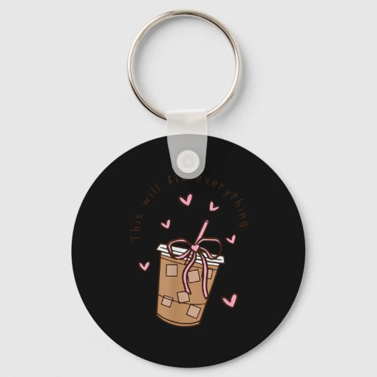 Iced Coffee Quote Saying Sarcastic Nk Girly Bow He Sleutelhanger (Voorkant)