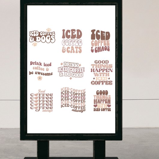 Iced Coffee Stickers pack retro groovy