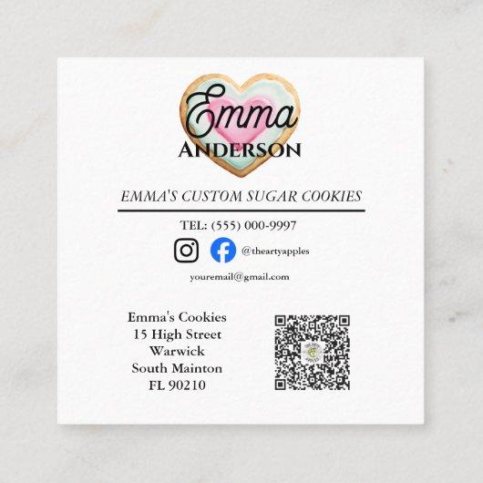 Iced Sugar Cookie Bakery logo Small Business Vierkante Visitekaartje (Achterkant)