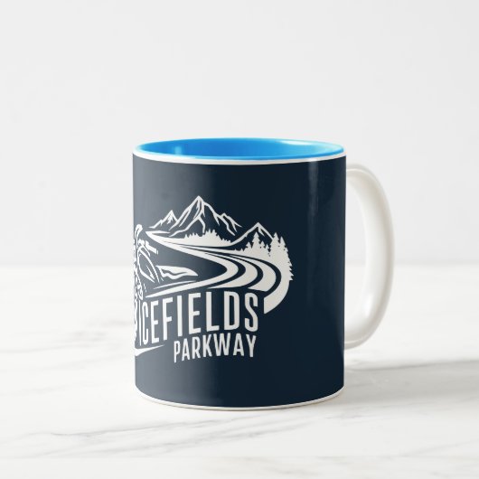 Icefields Parkway Alberta Canada Motorcycle Tweekleurige Koffiemok (Voorkant rechts)