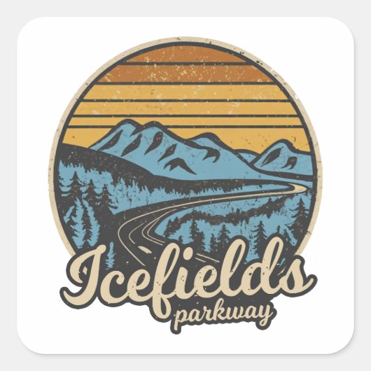 Icefields Parkway Alberta Canada Retro Vierkante Sticker (Voorkant)