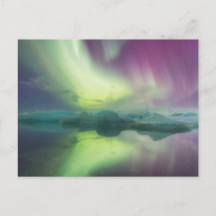 Iceland, Jokulsarlon. Aurora Lights Reflect Briefkaart