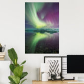 Iceland, Jokulsarlon. Aurora Lights Reflect Poster (Thuiskantoor)