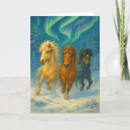 Icelandic Horses Northern Lights Holiday Card Feestdagen Kaart
